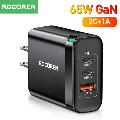 Rocoren 65W GaN USB Type C Charger Quick Charge QC 4.0 PD 3.0 QC4.0 USBC Fast Charging USB Charger สำหรับ iPhone 14 13 Pro MacBook Samsung Oppo Vivo