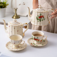 High-End Retro Coffee Cup Set Ceramic European Style Gold French Restaurant Afternoon Tea Kettle Plate Cream Strawberry