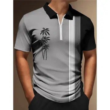 Geometric graphic print golf shirt Men's Black Golf Polo (Black