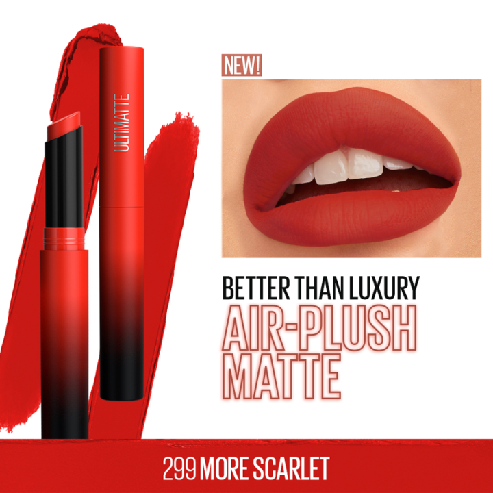 MAYBELLINE Color Sensational Ultimattes Slim Lipstick 299 More Scarlet ...