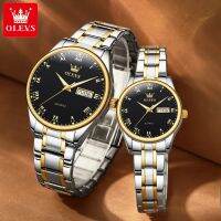 ☋ Olevs Couple Watches Jam Tangan Perempuan Stainless Steel Roman Numeral Couple Set Watch Date Luminous Quartz Waterproof