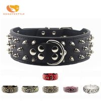 [HOT!] New Pet Collar 2 Inch wide 3 Rows Sharp Spiked Studded Leather Special Style Medium Large Dog Pet Collar Studs Collar