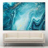 บทคัดย่อ Blue Ocean Gold Glitter งานศิลปะภาพวาดผ้าใบโปสเตอร์ Modern Ocean พิมพ์ Wall Art สำหรับห้องนั่งเล่น Decorartion New