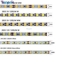 DC5V ไฟแถบไฟ LED 2835 120ดวง/ม. เทปแบบยืดหยุ่น12V 24V 5Mm/8Mm PCB สีขาว/อบอุ่น/ขาวธรรมชาติสำหรับตกแต่งบ้าน