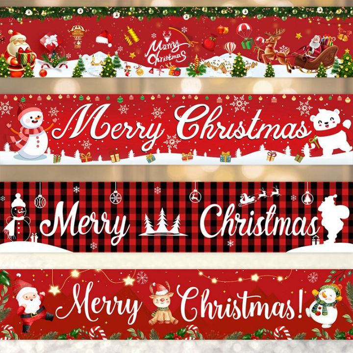 40x200cm Merry Christmas Banner Large Xmas Garland Sign Banners Poster Santa Claus Backdrop For