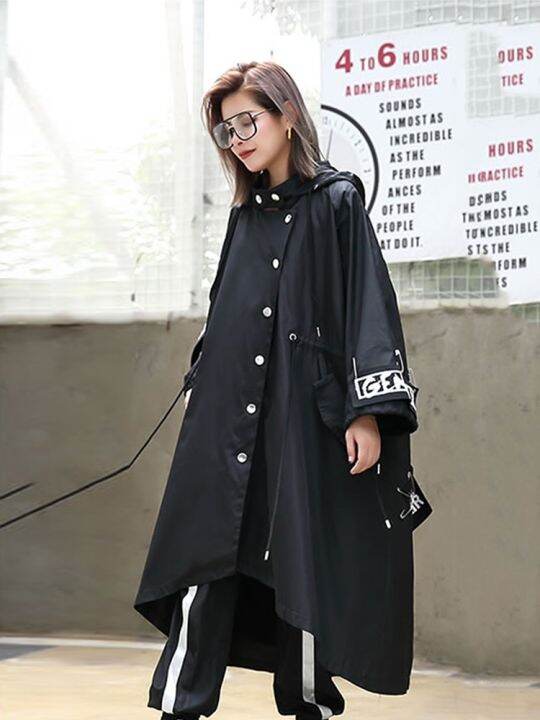 xitao-jackets-black-trench-coat-women-personality-hooded-coat