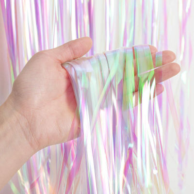 3 Pack Unicorn Party Backdrop Door Curtain Transparent Tinsel Foil Fringe Curtain Birthday Party Kids Baby Shower Decoration