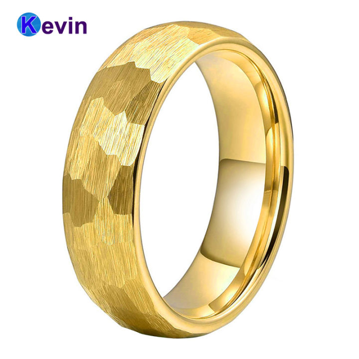 2021yellow-gold-wedding-band-tungsten-hammer-ring-for-men-women-multi-faceted-hammered-brushed-finish-6mm-8mm-comfort-fit