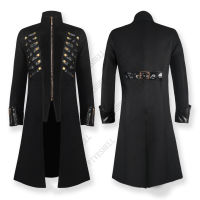 ผู้ชายวินเทจยุคเครื่องแต่งกายคอสเพลย์ Steampunk โกธิคสีดำเสื้อแจ็คเก็ตยาวแวมไพร์โจรสลัดฮาโลวีนชุดผู้ชาย Trenchcoat