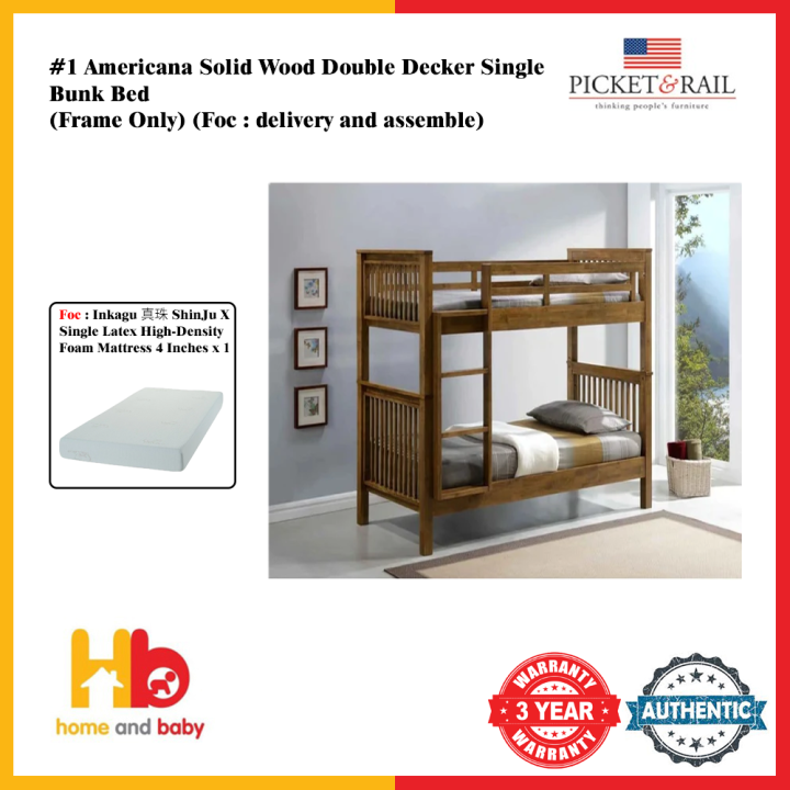 Picket & Rail 1 Americana Solid Wood Double Decker Single Bunk Bed