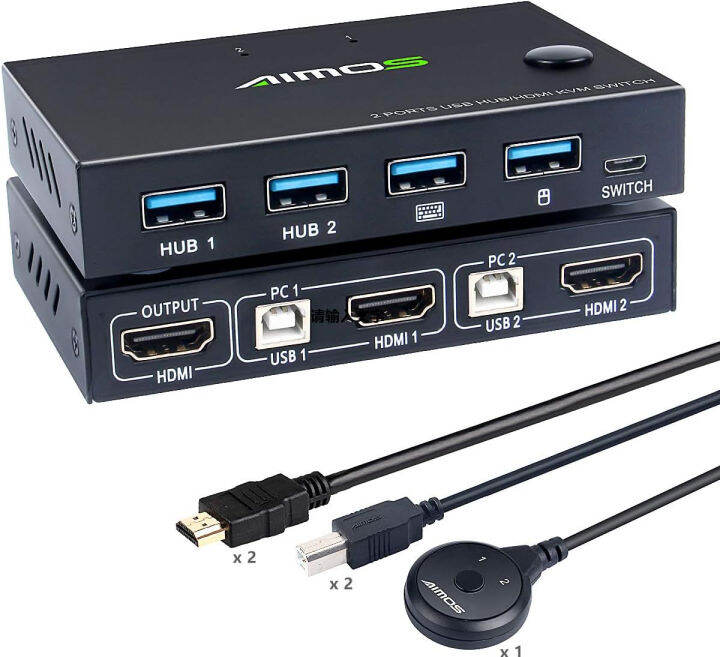 KVM Switch HDMI 2 Port Box, AIMOS USB HDMI Switches 4 USB 2.0 Hub,UHD