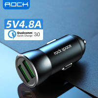 ROCK All Metal Dual USB 4.8A Car Charger For Xs maxXRx76s QC 3.0 Mini Car Charger Adapter for Note 9Galaxy S10S9S8