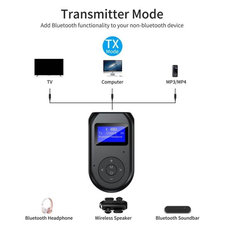 bluetooth-5-0-audio-transmitter-receiver-3-5mm-jack-aux-wireless-audio-adapter-lcd-display-with-mic-for-tv-speaker-car-stereo