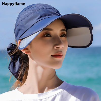 [hot]Womens Sun Hat Cycling Breathable Visor Caps Female Scalable Brim Empty Top Baseball Cap Wide Brim Cap UV Protection Beach Hats