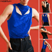 Beehoo INCERUN เสื้อกล้ามผู้ชายฮิปปี้แขนกุดกลวงหรูหราเฉพาะเสื้อยืดคอกลมท็อปส์ซู (สไตล์เกาหลี)