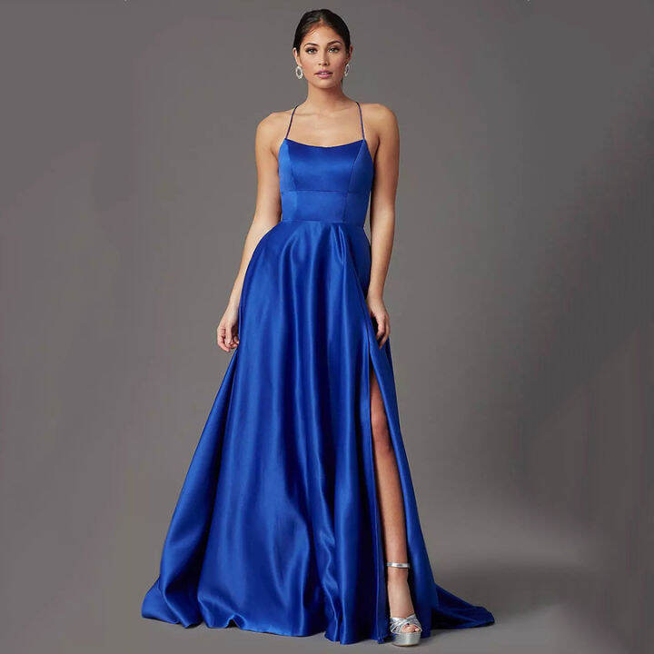 Blue A Line Evening Dresses Long Elegant Prom Dress Simple Party Gowns