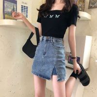 COD ✙ CUZ81VG V SHOP [Spot promotion] High waist a-line skirt skirt new summer Korean students were thin denim skirt short skirt split package hip skirt