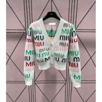 [FREE SHIPPING]MIU Colorful Yarn Logo Jacquard V-Neck Cardigan Coat