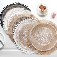 Round 38cm Non-slip Kitchen Placemat With Tassel Coaster Cotton Linen Embroidery Pad Dish Coffee Cup Table Mat Home Decor 51001