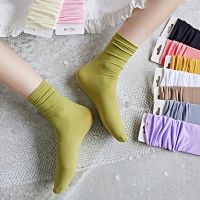 【Sock shop】5ชิ้น/ล็อตผู้หญิง39; S ฤดูร้อนน้ำแข็งบางกองถุงเท้าสไตล์ญี่ปุ่นระบายอากาศกลางหลอดถุงเท้าสาวน่ารักสีทึบถุงน่องบาง