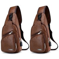 Mini USB Interface Plenty of Space Mens Casual Bag Fashion Outdoor Sling Bag Travel Day Pack PU Leather Chest Bag Crossbody Bag Single Shoulder Bag