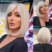 HENRY MARGU Short White Bob Synthetic Wigs Platinum Straight Natural Hair for Women With Bangs Daily Lolita Heat Resistant Cute [ Hot sell ] Decoration Center