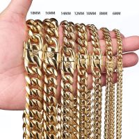 7 quot; - 40 quot; 316L Stainless Steel Cuban Miami Chains Necklaces Big Heavy Gold Round Link Chain for Men Hip Hop Rock jewelry