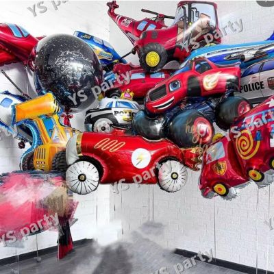 1Pc Cartoon Race Car Balloons train Fire Truck Tank Engineering Car Tractor Aluminum film balloon Birthday Party Baby Shower Toy Adhesives Tape