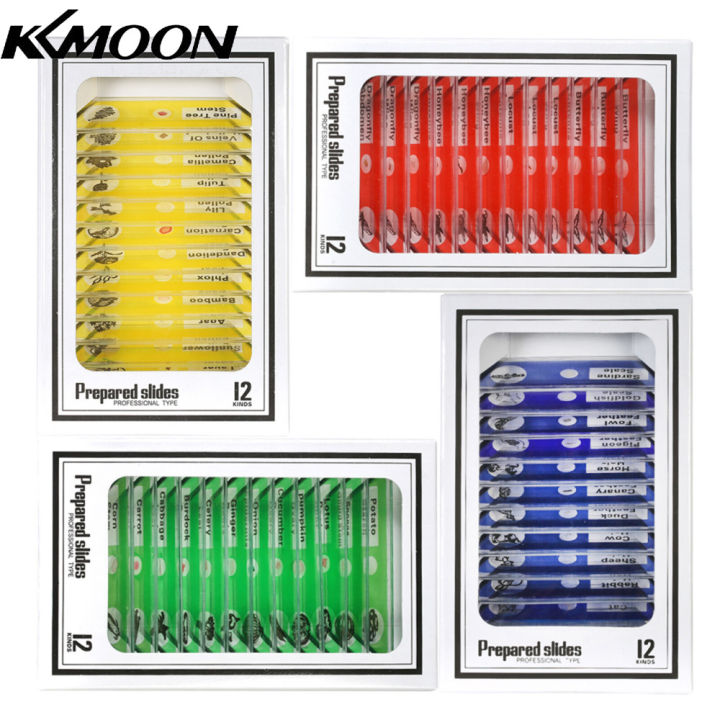 kkmoon-48ชิ้น-เซ็ตแผ่นกล้องจุลทรรศน์พลาสติกแผ่นสไลด์สัตว์แมลงตัวอย่างพืชชุดตัวอย่างพร้อมป้ายสีสำหรับเด็กนักเรียน