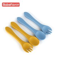 Soft Silicone Spoon Fork Set Baby Feeding Tool Food Grade BPA Free Infant Tableware Toddler Kid Dishes Dinner Spoon and Fork Set Bowl Fork Spoon Sets
