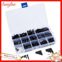 LANGTAO 320PCS ไนลอนทำจากไนลอน ที่กั้นระยะหกเหลี่ยมตัวผู้และตัวเมีย M3 สีดำสีดำ ถั่วคละแบบ ตัวเว้นระยะฮาร์ดแวร์ ชุดแยกสกรู โครงการอิเล็กทรอนิกส์ DIY