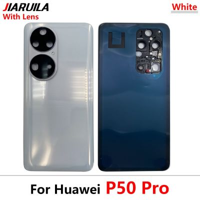 ใหม่สำหรับ Huawei P50โปรเคสกระจกฝาหลังปิดโทรศัพท์ด้านหลังตัวเครื่องพร้อมกรอบฝาครอบเลนส์กล้องโลโก้พร้อมชิ้นส่วนอะไหล่ LHG3761กาว