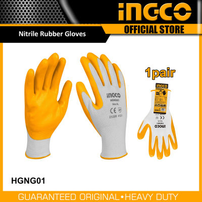 INGCO ถุงมือเคลือบยางไนไตร HGNG01 ถุงมือยาง ถุงมือไนโตร ถุงมือผ้าเคลือบยาง ถุงมือนิรภัย ถุงมือ