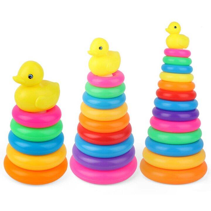 Early Educational Rainbow Tower Stacking Circle Fun Duck Ring Puzzle