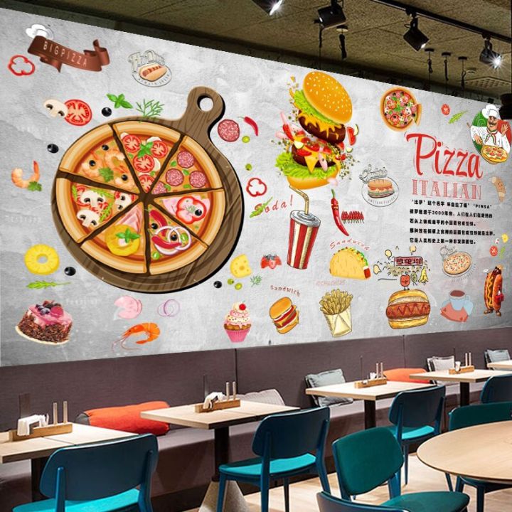 ร้านเบอร์เกอร์3d-ออกแบบเองร้านพิซซ่าอาหารง่ายๆสติ๊กเกอร์ตกแต่งผนังสแน็กบาร์ไก่ทอดร้านอาหารตะวันตกร้านชานมวอลล์เปเปอร์