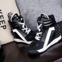 Rivets Black White Hidden Wedge Heels Casual Shoes tenis feminino High Top Shoes Trainers Women Zapatos Mujer 2020