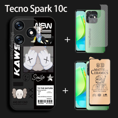 สำหรับ Tecno Spark เคส10c และฟิล์มเซรามิก + ฟิล์มด้านหลังแบรนด์อินเทรนด์การ์ตูนเคสโทรศัพท์ TPU นุ่มกันกระแทก3in1ฝาครอบ