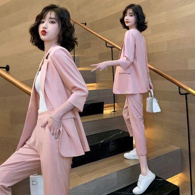 Two-piece Ladies Suit Jacket 2021 Fashion Complex Clothing New Korean Temperament Western Style Large Size Casual All-match Two-piece Suit