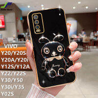 เคสโทรศัพท์กระต่ายที่สวยงามสำหรับ VIVO Y20 / Y20S / Y22 / Y22S / Y12S / Y12A / Y20A / Y20i / Y30 / Y50 / Y30i / Y02S/Y35การ์ตูนน่ารักชุบโครเมียมฝาครอบโทรศัพท์ TPU แบบน่ม + ขาตั้ง