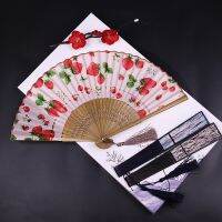 【cw】 Chinese Folding Antique Hand with Printing and Tassels for Dancing or