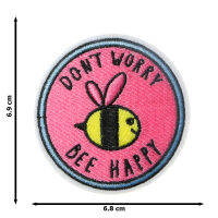 JPatch - Dont Worry Bee Happy ผึ้งน้อย สีชมพู น่ารัก ตัวรีดติดเสื้อ อาร์มรีด อาร์มปัก มีกาวในตัว การ์ตูนสุดน่ารัก งาน DIY Embroidered Iron/Sew on Patches