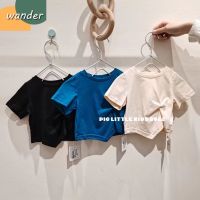 WANDER เสื้อเด็กหญิง เสื้อผ้าเด็กผญ การออกแบบที่ผิดปกติของแฟชั่นเกาหลี เสื้อเชิ้ตแขนสั้นเด็กหญิงผ้าฝ้ายระบายอากาศได้ดี23813