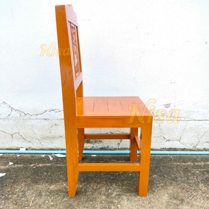 เก้าอี้พนักพิงฉลุลายกวาง-เก้าอี้ไม้สักทองพร้อมใช้งาน-ประกอบสำเร็จ-เก้าอี้นั่งพิง-พนักพิงสูง-เก้าอี้นั่งกินข้าว-เก้าอี-สีย้อมไม้สัก-รับประกันสินค้า