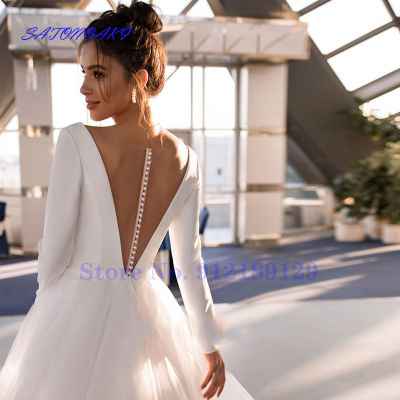 Elegant White Ivory Short Wedding Dresses A Line Long Sleeves V Neck Back Button Bridal Gown Robe De Mariée Vestidos Sukienka