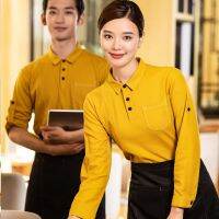 Bright Line เสื้อยืดพนักงานเสิร์ฟยาวสำหรับรับประทานอาหารโรงอาหารซูเปอร์มาร์เก็ตอาหารว่างกลับบ้านภัตตาคารหม้อร้อนบ้านไร่ร้านอาหาร