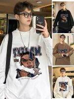 VFASION เสื้อยืดแขนยาวผู้ชาย แบบสบาย ๆ แบบอเมริกัน พิมพ์ตัวอักษร หนังกลับ HHFMC0017