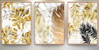 ☍ พืชนอร์ดิก Golden leaf Art ฟิล์มพิมพ์ผ้าไหมโปสเตอร์สำหรับ Home Wall Decor 24x36inch