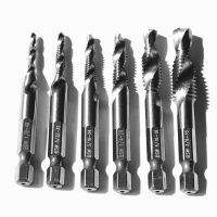 จัดส่งฟรี 6 ชิ้น / ชุด HSS 1/4－Hex Shank Sprial Flute Metric / UNC / BSW Standard Drill Taps Composite Taps Screw Taps