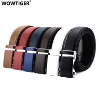 {EDDLYT} WOWTIGER สีดำสีขาวสีแดงสีฟ้าสีกากี Cowhide หนังแท้3.5เซนติเมตรเข็มขัดกว้างสำหรับผู้ชายชายหรูหราอัตโนมัติหัวเข็มขัดผู้ชายเข็มขัด