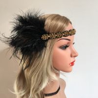 1920S Gatsby Flapper Feather Headband 20S อุปกรณ์เสริม Roaring 20S หูฟัง Pea Feather